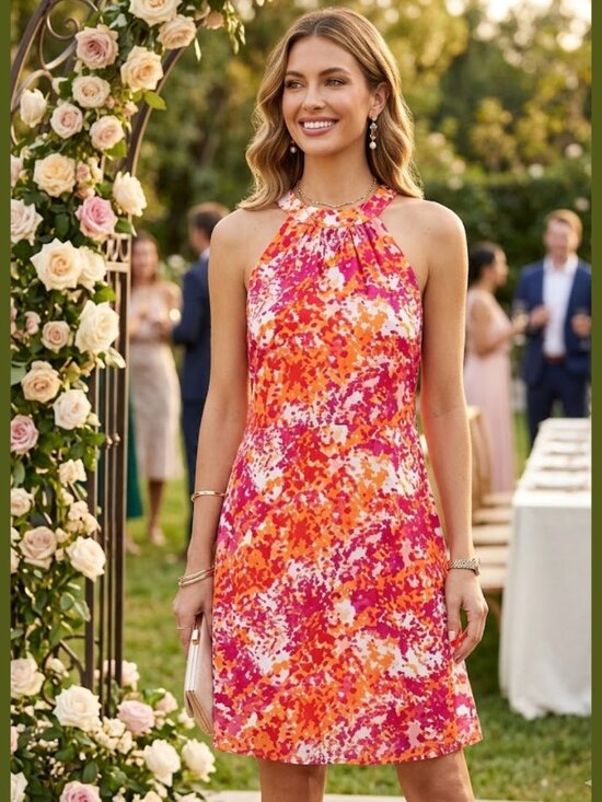 Laundry By Shelli Segal Dresses & Skirts - SHELLI SEGAL Halter Dress Chic Wedding Guest Dress Summer Cocktail Vacation Sz 8